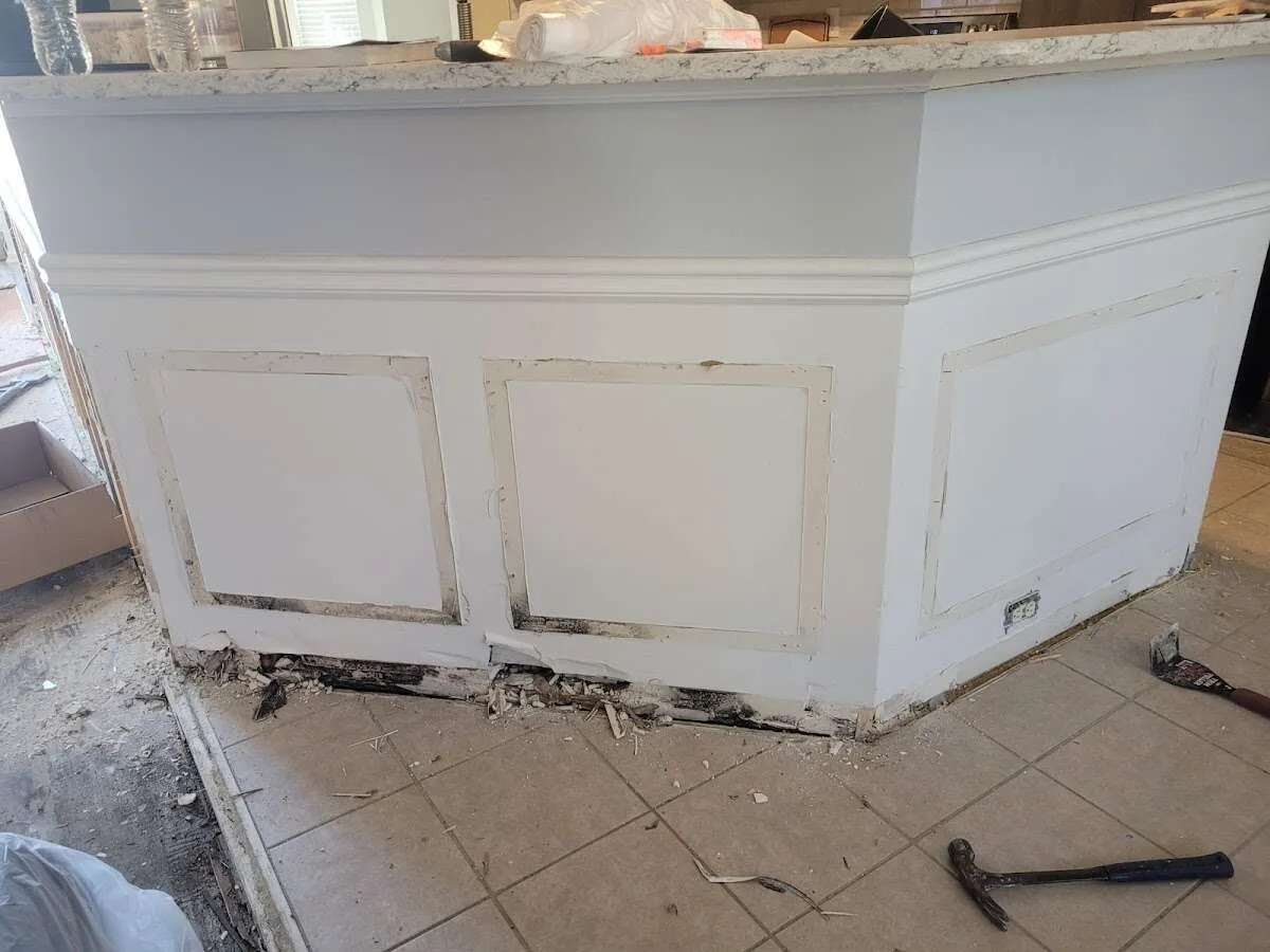 Water damage and mold on kitchen during Sewage Cleanup & Sanitation in Beach Park